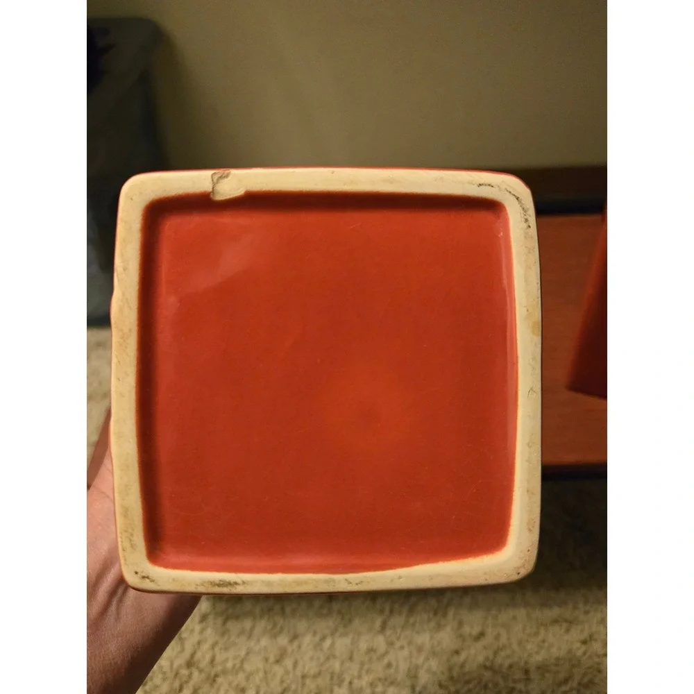 Burnt Orange Ceramic Canister Set‎ Embossed Scroll Square Kitchen Storage 2pc
